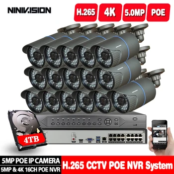 

265 16CH 4K 5MP POE NVR Kit Security Camera 3.6mm len CCTV System Indoor Outdoor POE IP Bullet Camera P2P Video Surveillance Set