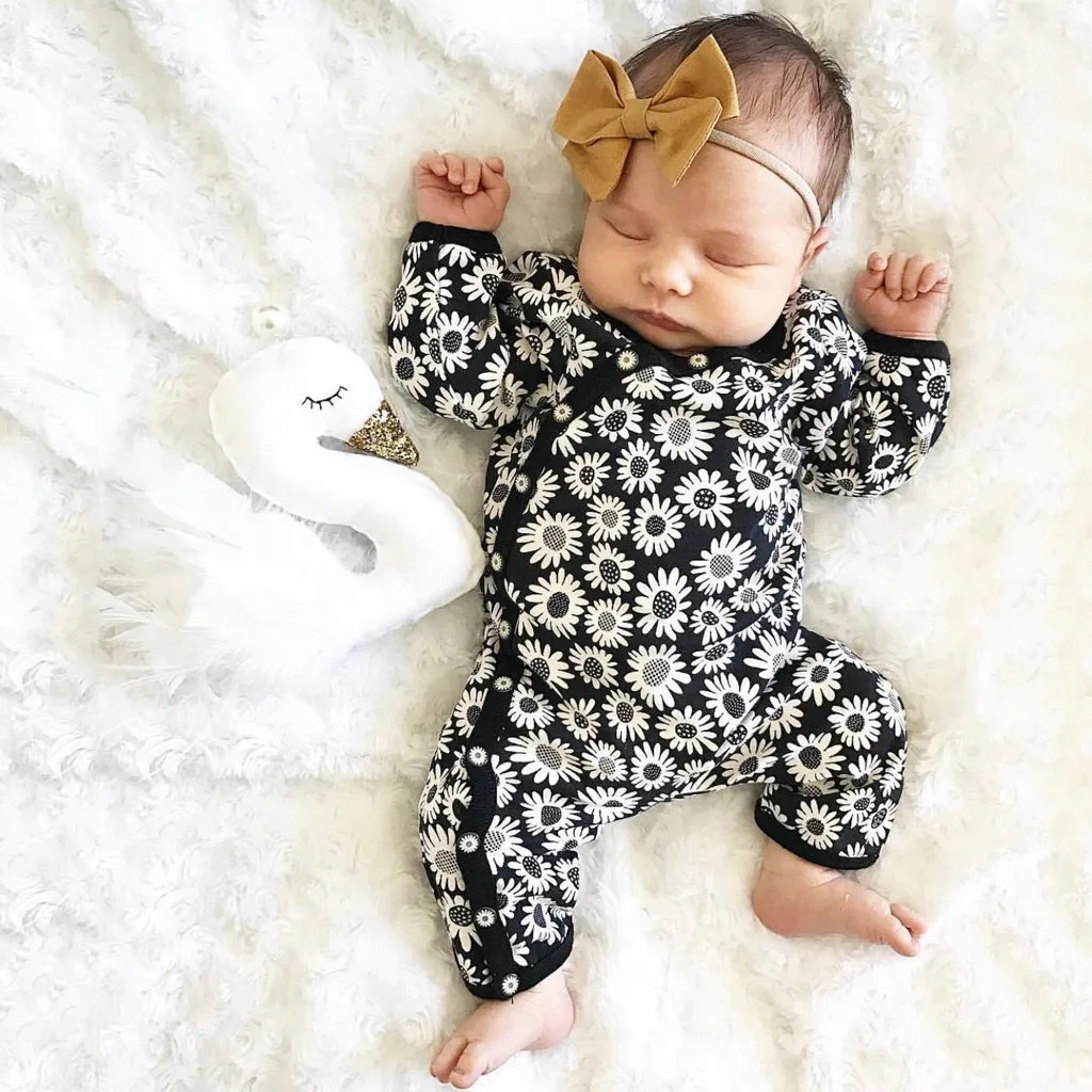 

2019 Infant Long-sleeved Sunflower Jumpsuit Newborn Infant Baby Boy Girl Sunflower Floral Romper Jumpsuit Outfits Baby Clothes