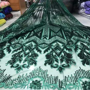 

high quality African French Net Organza lace fabric in green with shining sequins embroidery for African party dress