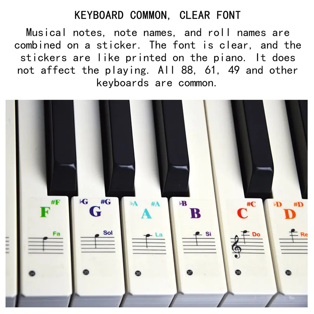 Piano Sticker For Keys-Removable Coating For 88 Keyboards Staff Notation Stickers Piano Keyboard Sti