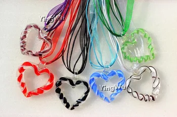 

Yingwu Hot Sale Hollow Heart Lampwork Glass Pendants Drop Murano Glass Necklace Choker for girl women's jewelry Wholesale 6pcs