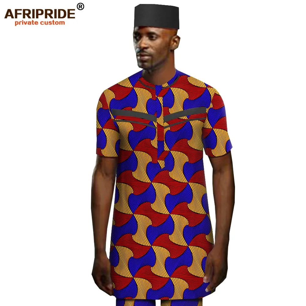 60% OFF African Men Clothing Dashiki Print Shirts Ankara Pants and Tribal Hat 3 Piece Set Triditional Outfits Attire AFRIPRIDE A1916069B
