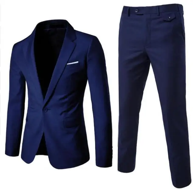 2pcs Navy blue Куртки+ жилет+ брюки) мужской свадебный костюм мужские приталеные блейзеры костюмы мужские костюмы деловые торжественные вечерние Большие размеры S-6XL - Цвет: 2pcs Navy blue