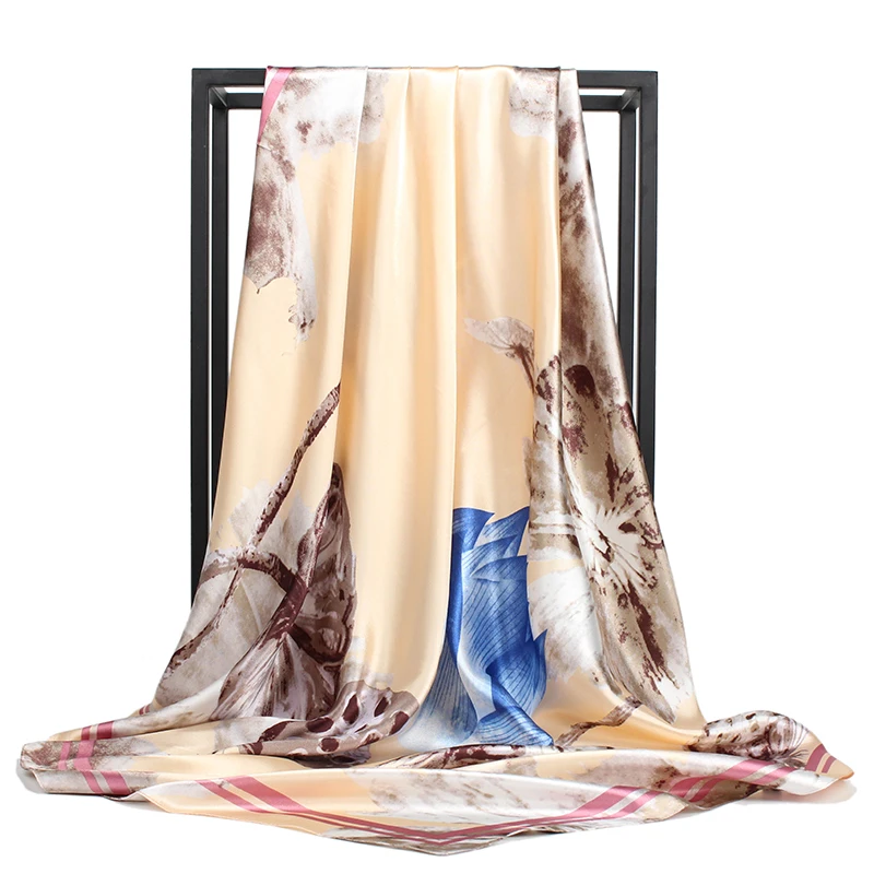 Ретро шелковый шарф женский платок в китайском стиле с принтом головной платок узор квадратные шарфы большого размера обертывание 90*90 см платок