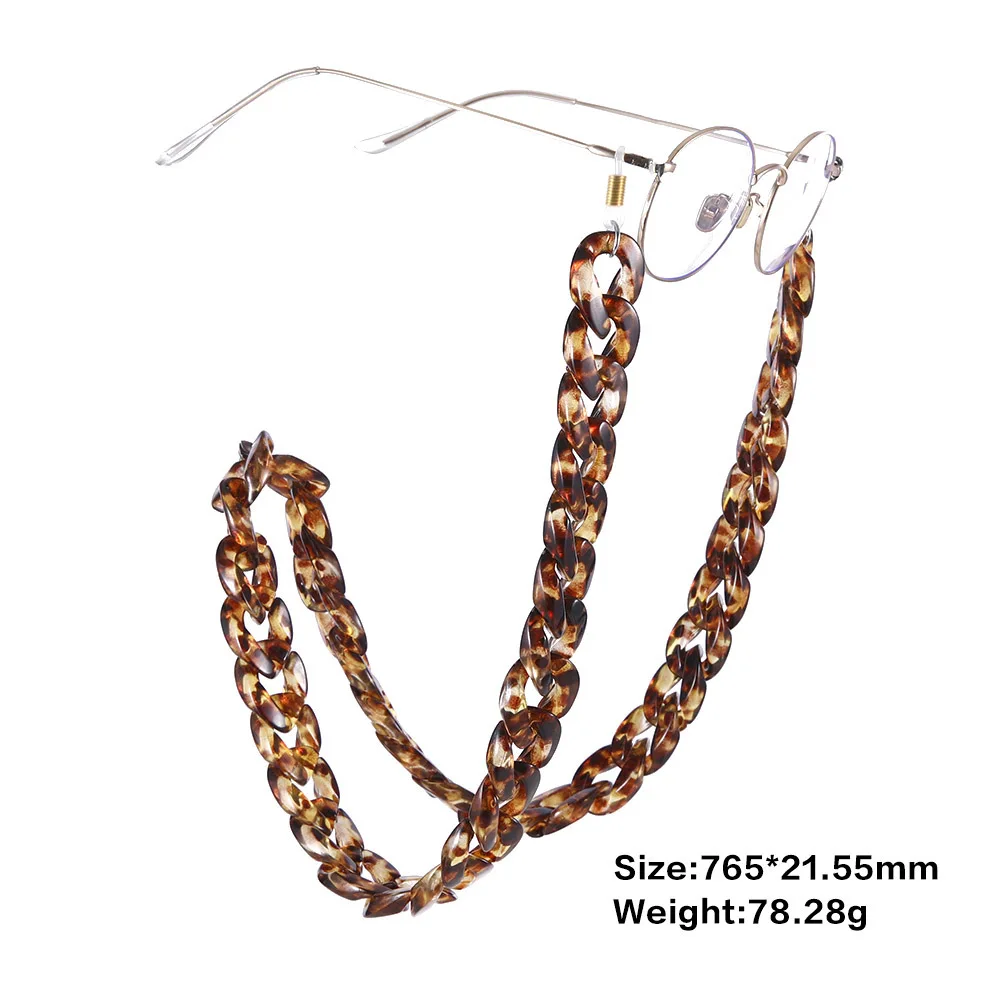 Teamer 78cm Fashion Leopard Acrylic Glasses Chain Women Wide Sunglasses Lanyards Reading Glass Hanging Neck Chain Eyewear Cord - Цвет: White-Gold