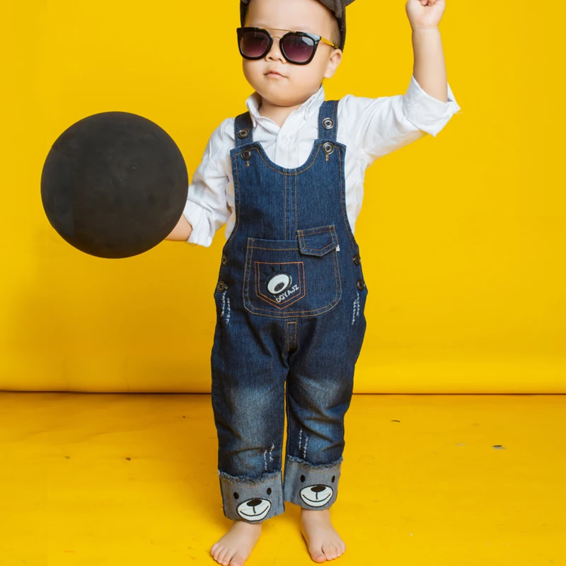 DIIMUU 1 2 3 Years Toddler Boys Denim Pants Baby Long Overalls Dungarees Kids Boy Jeans Jumpsuit Boys Bottoms Trousers Clothing