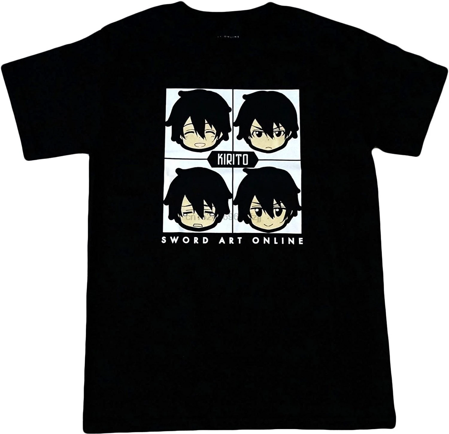 Sword Art Online Kirito Faces T-Shirt Fashion Unisex T Shirt Short Sleeve T-shirt Men's Funny Black | Мужская одежда