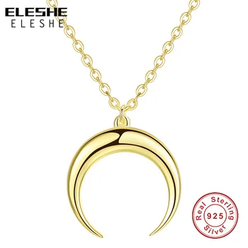 

ELESHE 925 Sterling Silver Moon Horn Pendant Necklaces for Women Yellow Gold Moon Handmade Necklace Choker Collier Jewelry