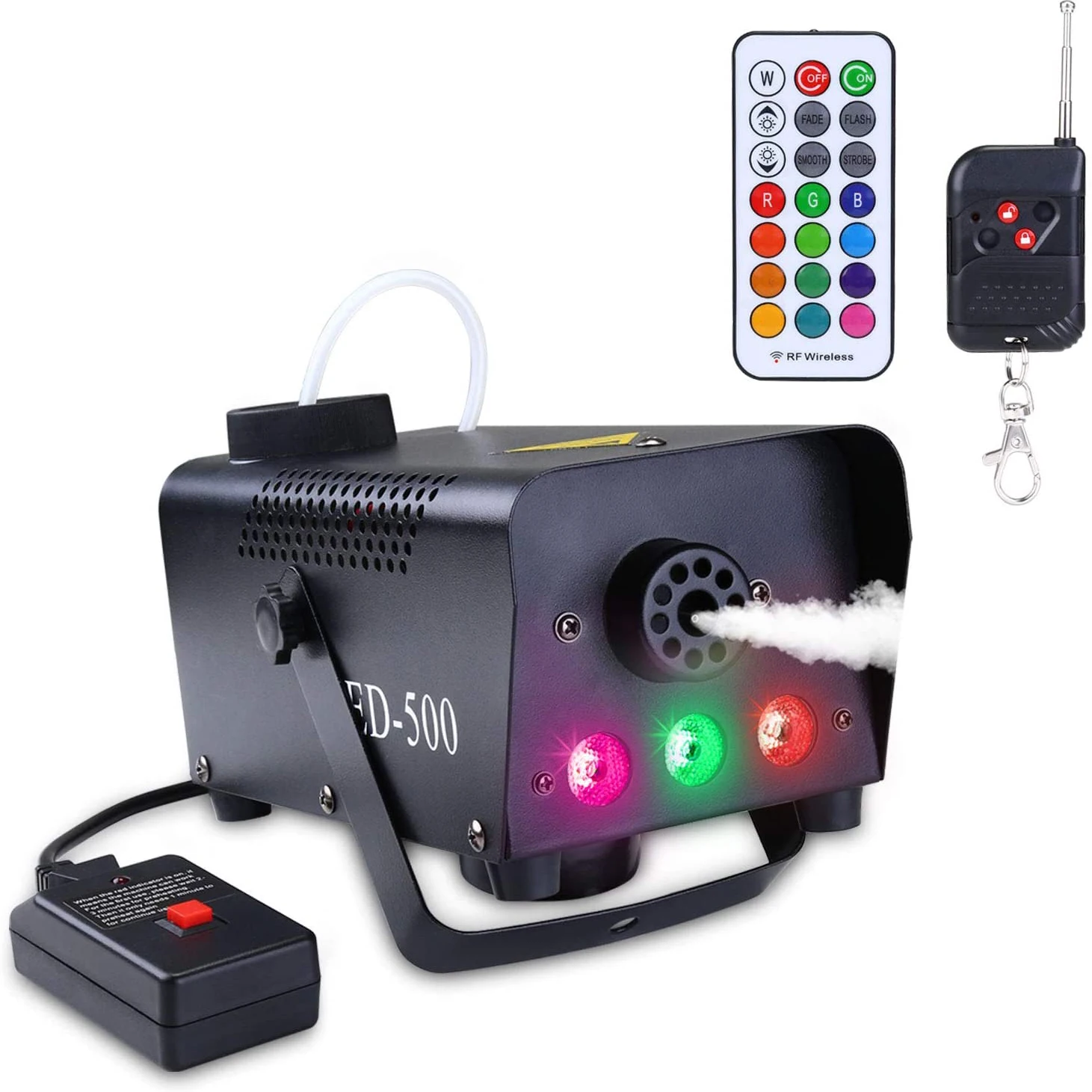 

Halloween Portable Smoke Machine,LED Fog Machine 500W with Fog and 13 Colors Lights Effects Wireless Remote Stage Performances