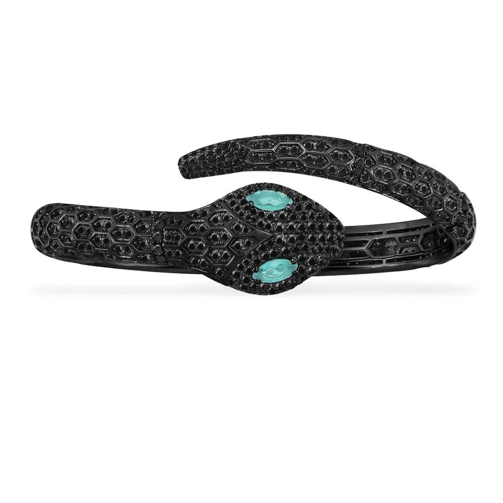 【MeibaPJ】 S925 Sterling Silver Simple Exotic Blue Eye Black Snake Shaped Bracelet Fine Fashion Jewelry Luxury Brand For Women |