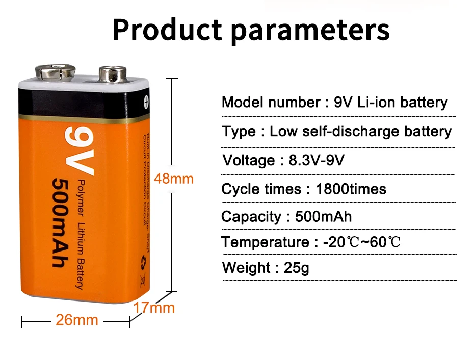 PALO 9V Rechargeable Battery 500mAh 9V Lithium rechargeable battery 9v 6f22 Li-ion batteries for Mrophone 9v Battery
