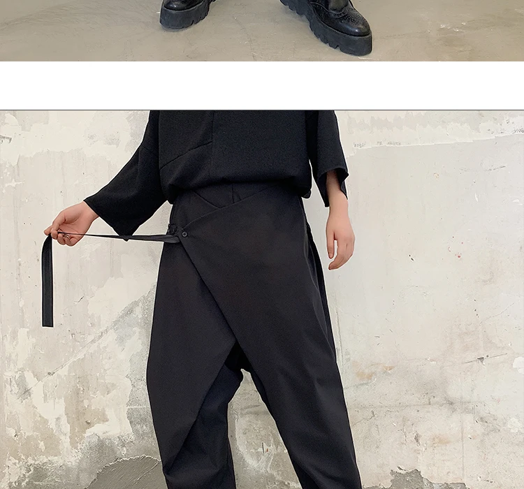 Мужской японский уличная хип хоп панк готический шаровары мужские Ленточные Свободные повседневные черные брюки