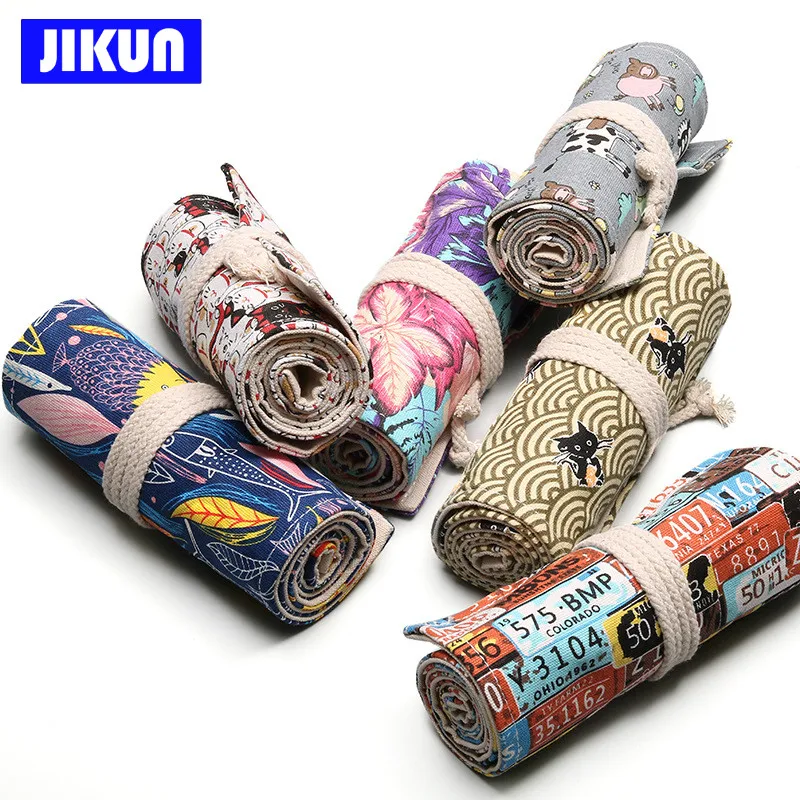 학교 학생용 컬러 연필 캔버스 가방, 롤업 파우치 케이스, 48 슬롯