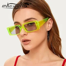 WHO CUTIE 2020 verde rectángulo gafas de sol mujeres marca de diseño 90s Vintage Rectangular Marco de moda gafas de sol anchas mujer S186