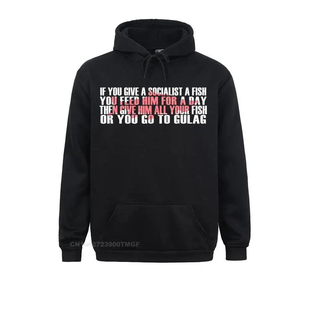 On Sale Mens Sweatshirts Long Sleeve Hoodies Sportswears Give a socialist a fish go to gulag funny anti socialism tee T-Shirt__17662 Give a socialist a fish go to gulag funny anti socialism tee T-Shirt__17662black