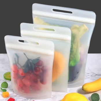 

1000/1800/2800ML Reusable Silicone Plastic Bags kitchen Fruit Vegetables Ziplock Packages Zero waste Food Packaging Organization