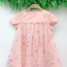 Новое поступление, летнее платье с короткими рукавами с блестками и звездами для девочек, детская одежда