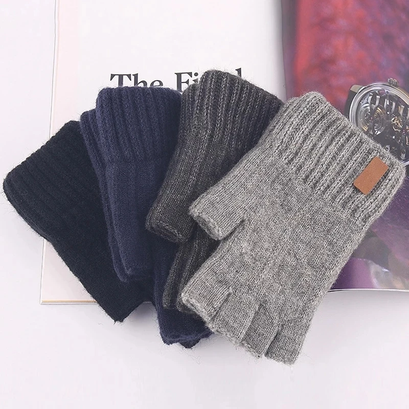 Men Winter Full Finger Touch Screen Thicken Warm Driving Gloves Unisex Knit Wool Elastic Nonslip Fingerless Cycling Mittens E1