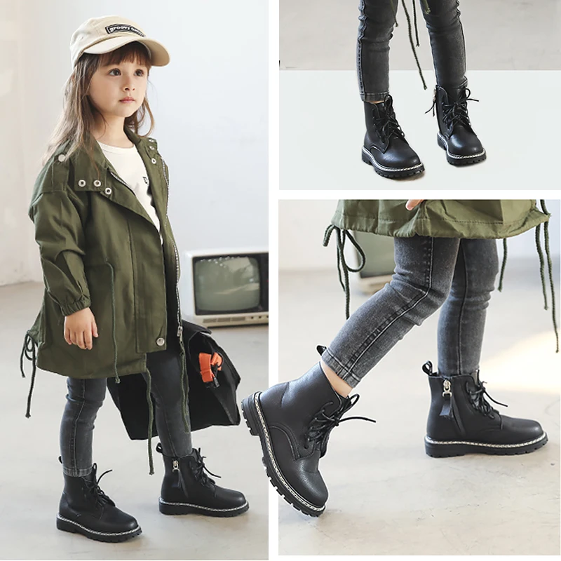 

New Autumn Kids Martin Boots Baby Girls Ankle Boots Children Leather Shoes Fashion Boys Casual Boots Fashion Black Brand Boots