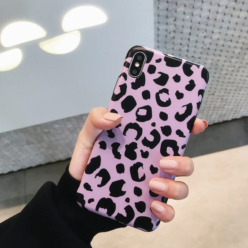 

Vintage Purple Leopard Skin Case For iPhone 8 7 6 6S Plus Matte Silicone Phone Case for iPhone XS Max X XR XS Soft Back Cover