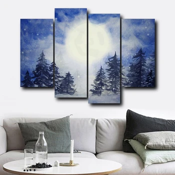 

4 Pcs Abstract Landscape Canvas Painting & Calligraphy Sunrise Forest Scenery Posters and Prints Modern Home Decora Wall Picture