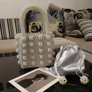 

17x19CM Pearl Evening Bag Handmade Beaded Embroidery Bag Fashion Party Bag Women Handbag a5990