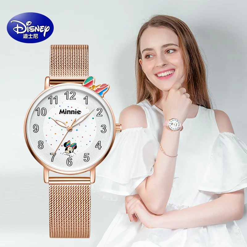 Disney модный бренд для девочек часы натуральная кожа с большими ушками Микки Маус