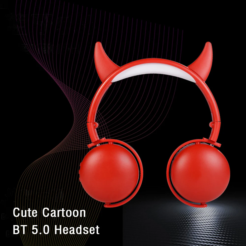 Foldable Cute Cartoon Wireless Bluetooth 5.0 Headphones for Girl Kids Stereo Misc Gaming Headphone with Mic Support 3.5mm Jack
