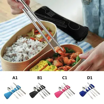 

Portable Lunch Tableware Cutlery Set Stainless Steel Spoon Fork Travel Outdoor cutlery spoon chopsticks four sets