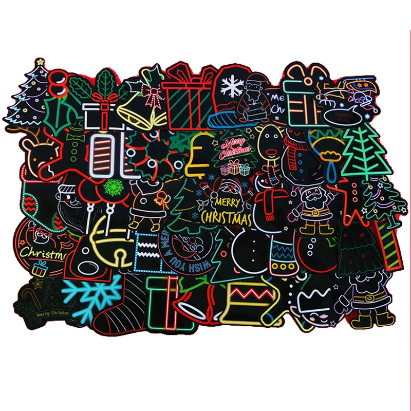 

10/30/50PCS Cartoon Christmas Day Ornament Neon Christmas Element Sticker Water Cup Decoration Toy Wholesale