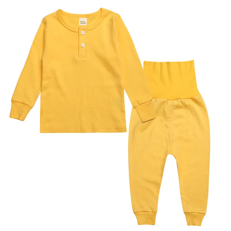 Хлопковые детские пижамы, комплекты, весенне-осенние детские пижамы для мальчиков, пижама с длинными рукавами+ штаны, 2 предмета, Детская домашняя одежда - Цвет: Yellow
