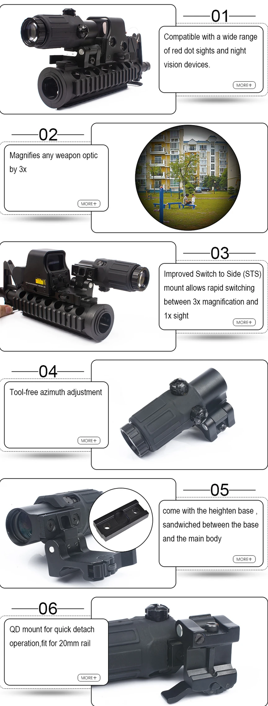 Outdoor Hunting Scope G33 3X Magnifier Holographic Sight Scope For 20mm Weaver Rail Mounts with Switch to Side Quick Detachable