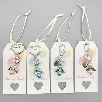 

Gender Reveal Baby Shower Baby Christening Baptism Favors Christmas Gifts Angel Keychain with It's a Boy It's a Girl Paper Tag