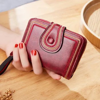 New Women Wallet cartera mujer Oil Wax Leather Hasp Wallet Female Purses portfel damski Lady Purse Clutch Bag Wallet carteira - Image 1