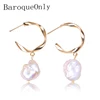 BaroqueOnly Baroque pearl drop earring irregular pearl vingate big circle earring 925sterling silver needle fashion jewelry ECK ► Photo 2/6