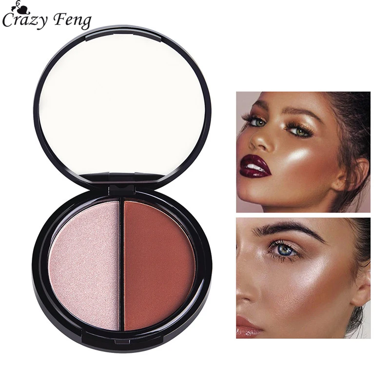 

Women Bronzer and Highlighters Palette Matte Shimmer Powder 2 Colors Makeup Highlighter Face Contour Concealer Make Up Pigment