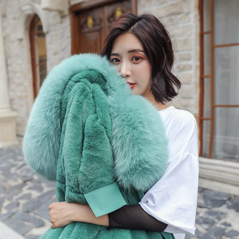 

2019 Autumn And Winter New Style down Jacket Women's Korean-style Mid-length Loose-Fit BF Waist Hugging Slimming Pike Fur Coat W