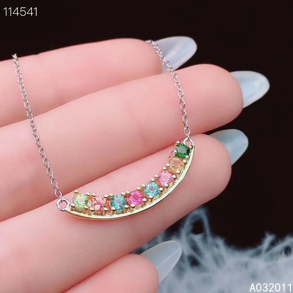 

KJJEAXCMY Fine Jewelry 925 Sterling Silver inlaid Natural gemstone tourmaline Female Miss Girl Woman Pendant vintage