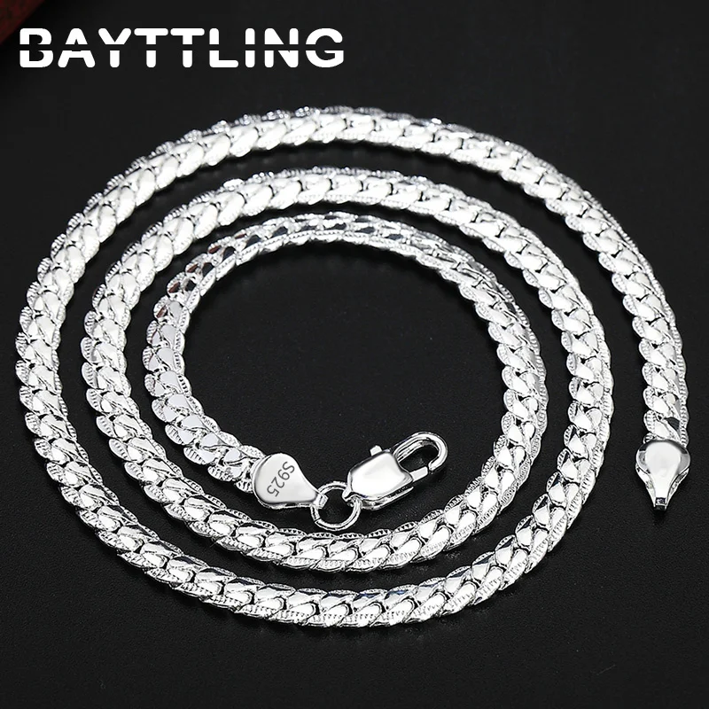 Jewelry Set 925 Sterling Silver 2 Piece 5MM Full Sideways Chain Necklace Bracelet For Women Men