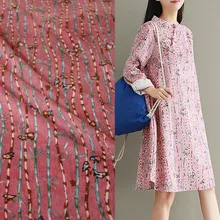 Пол метра бамбуковая полоса маленькая птица печати хлопок вельвет ткань для платья рубашки женская одежда материал T934