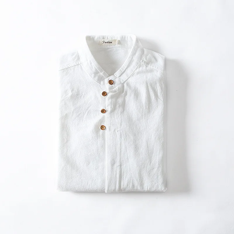 Men's Cotton Linen Shirts Long Sleeve Casual Slim Chinese Mandarin Collar Shirts Quality Men Business Cotton Dress Shirt TS-187A