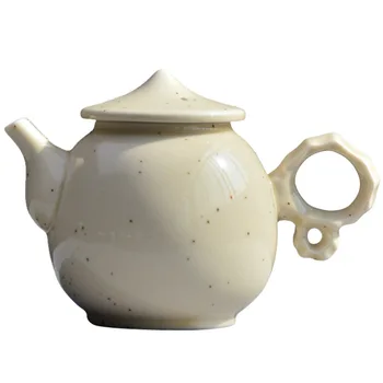 

Handmade Ceramic Teapot White Tao Dou Yellow Glaze Stone Teapot Kung Fu Tea Set Teapot Hand Tea Pot with Infuser Blooming Tea