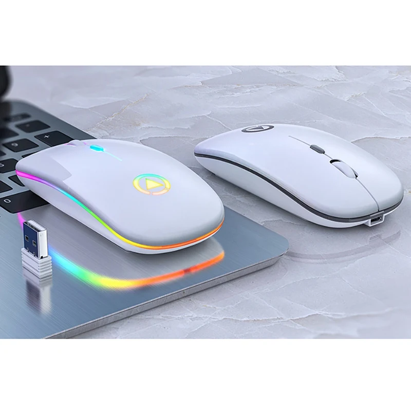 For Laptop PC Lightweight Mouse Portable Colorful Light Bluetooth Rechargeable Mute Wireless Office Buisiness Mouse - Цвет: White