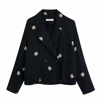 

2020 women leisure floral embroidery blazer ladies chic long sleeve double breasted suits causal stylish outwear coat tops CT397