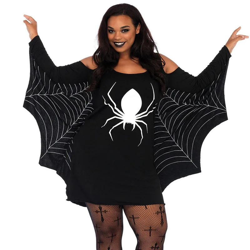 Lace Hooded Cape Ladies Fancy Dress Halloween Spider Cape and Bat Mask Costume