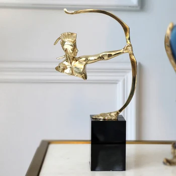 

Home Decoration Accessories Gold Copper Greek Archery Figures Decor Figurine Living Room Ornament Objects Hotel Black Crystal