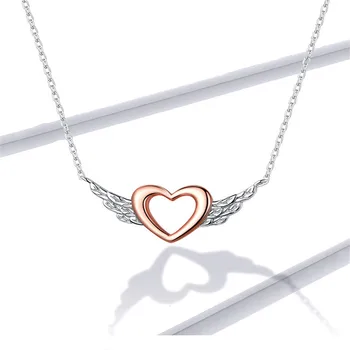 

Silver 925 Heart with Wings Minimalist Simple Chain Necklace for Women Rose Gold Color Jewelry Bijoux 2020 Collar CMN162