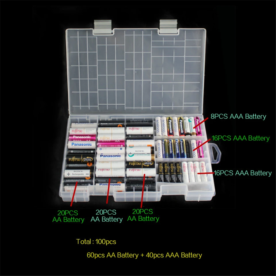 1PC 40XAAA Battery 60XAA Battery Holder Case Portable Plastic Battery Storage Box Case Organizer Container aa