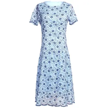 

New Arrival Flower Embroidery Women Dress Elegant O-Neck Short Sleeve A-Line Dresses D1221