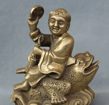 

zmrui Lucky China Chinese Fengshui Brass Liuhai Liu Hai God Play Golden Toad Statue